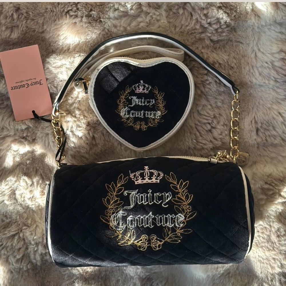 Juicy Couture Black and Gold Quilted Clutch Set